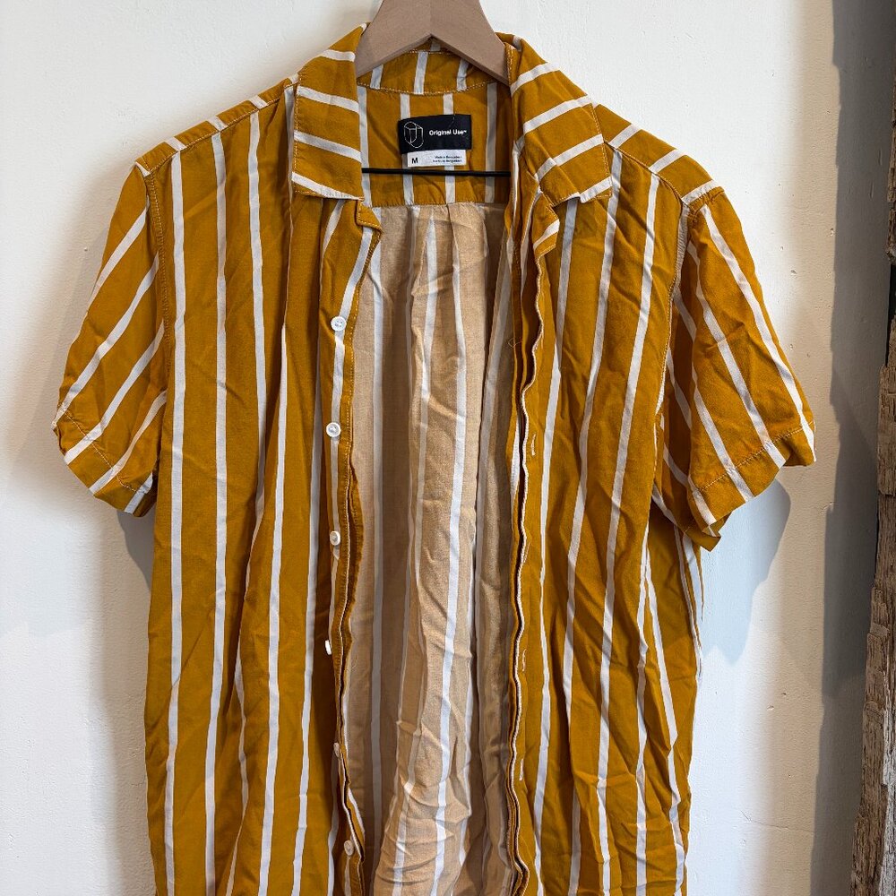 Yellow and white stripped button up shirt
